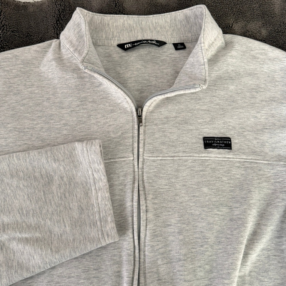 Travis Mathew Men Full Zip Sweatshirt Jacket XL Gray Fleece Lined Golf Athleisur